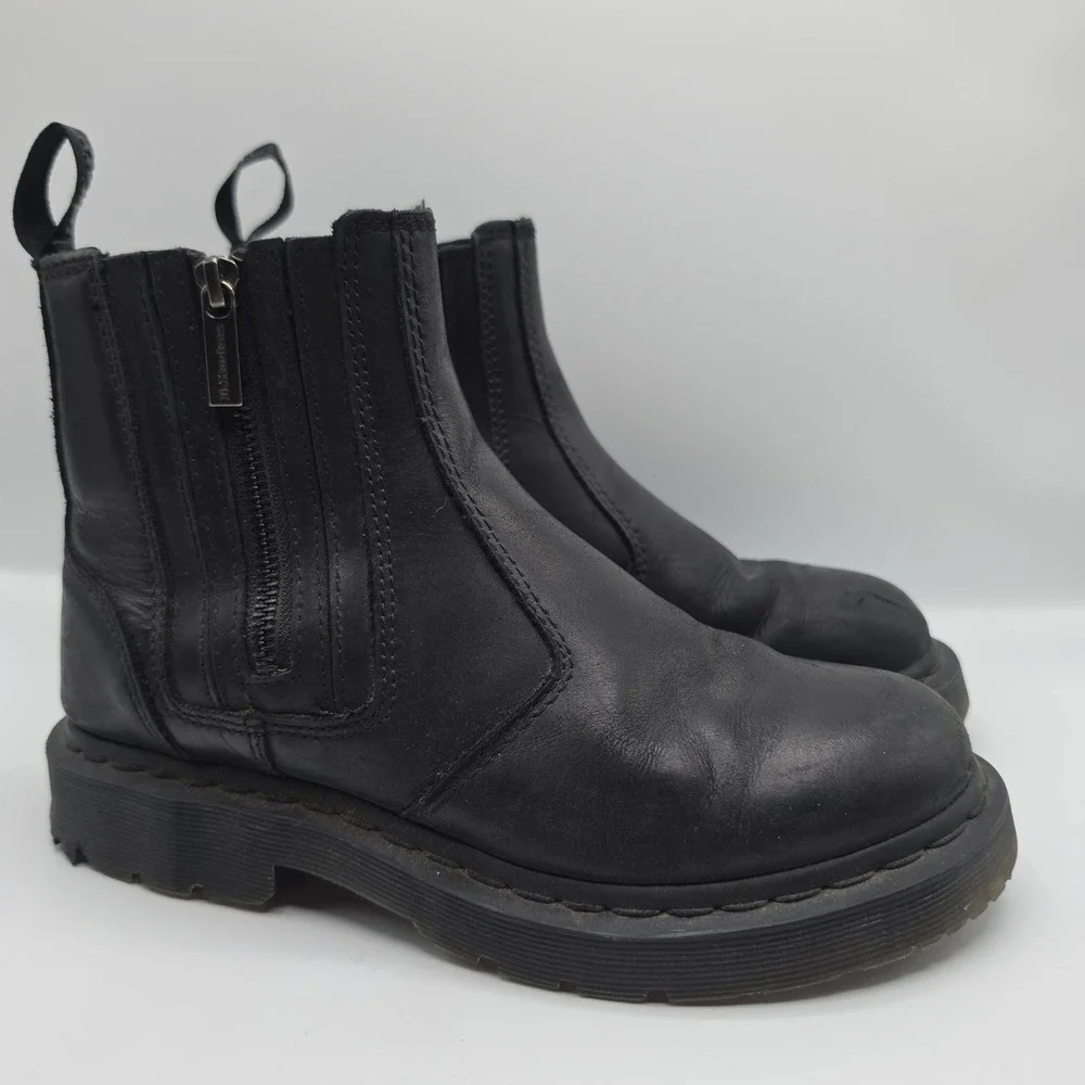 Dr. Martens Womens Black Leather Double Zip Ankle Boots Bouncing Soles Boots 8‎